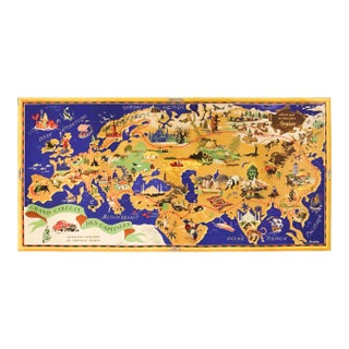 1954 French World Map Poster - Chocolat Menier, Grand Circuit Des Capitales (Linen-Backed) For Sale