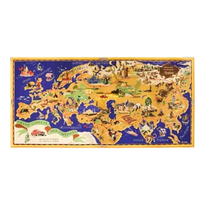 1954 French World Map Poster - Chocolat Menier, Grand Circuit Des Capitales (Linen-Backed)