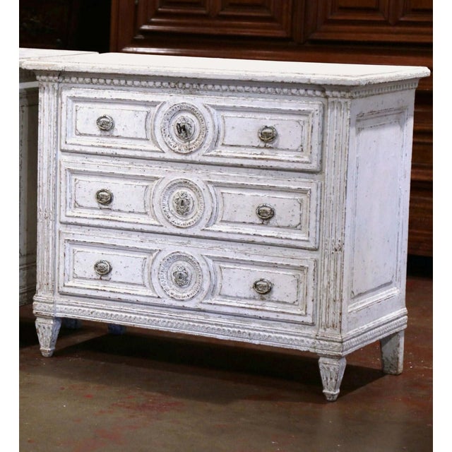 Use this elegant painted chest of drawers in an entryway, bedroom, or living room. Crafted in France circa 1860, the...