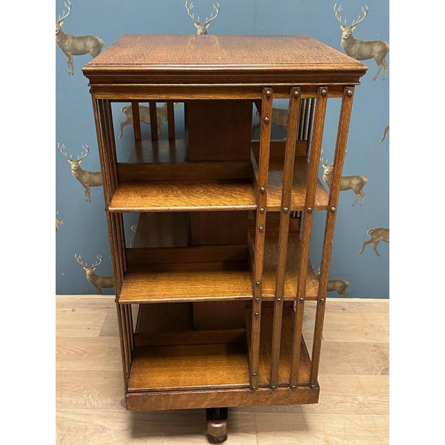 Antique Oak Revolving Bookcase For Sale - Image 5 of 8