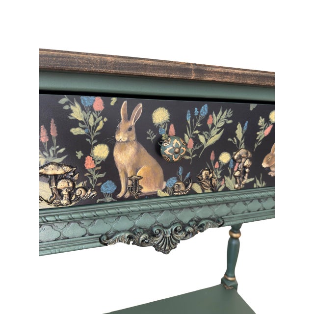 Hand-Painted Woodland Console Table With Rabbit & Forest Motif — One-of-a-Kind Art Furniture Entryway Accent For Sale - Image 14 of 15