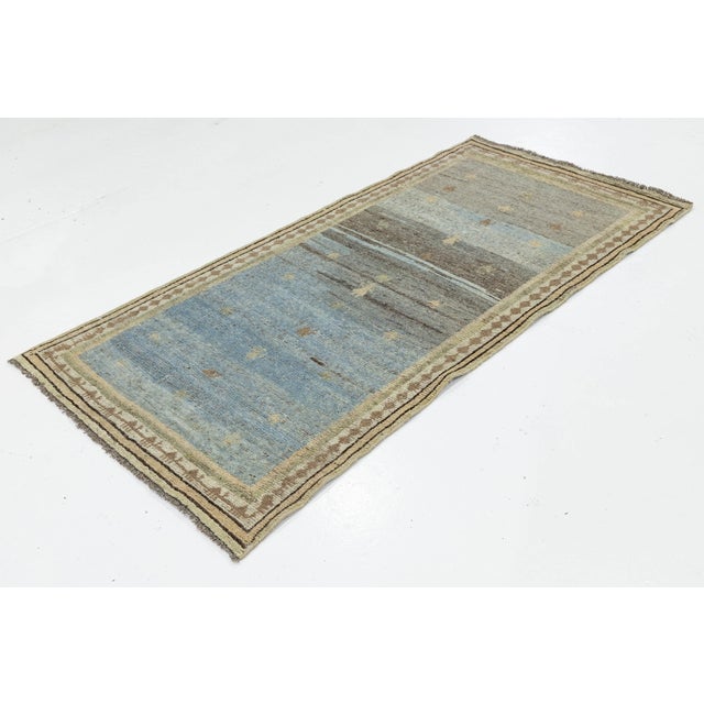 3x7 Modern Hand-Knotted Gabbeh Wool Rug - Blue & Slate Grey Minimalist Tribal For Sale In New York - Image 6 of 8