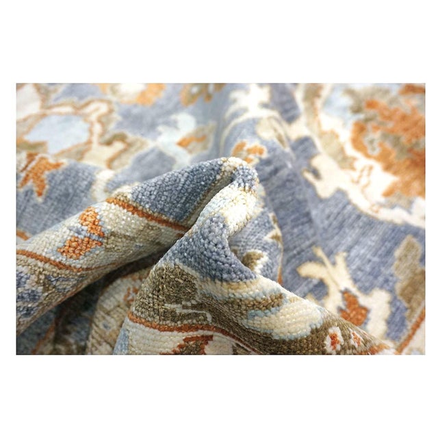 Indian Sultanabad Silk 6x6 Blue, Orange & Ivory Handmade Square Area Rugs #1143145 For Sale - Image 13 of 14