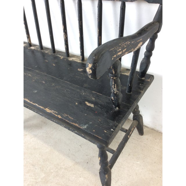 Antique Black Painted Deacons Bench For Sale - Image 9 of 18
