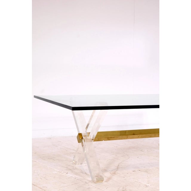 1980s French Gilt Brass, Acrylic Glass & Glass Coffee Table, 1980s For Sale - Image 5 of 9