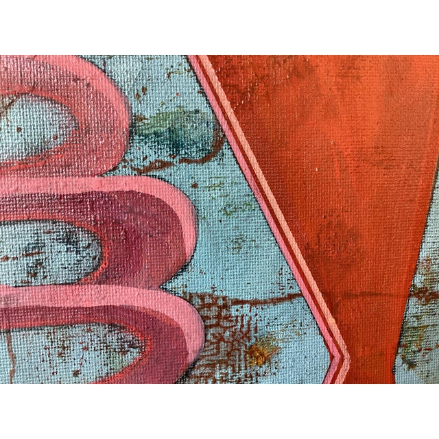 Artwork Title: Axis of Fire An original abstract geometric painting on an 8x8 canvas panel, centered around a bold...