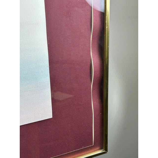 Blue Mid 20th Century Vintage Pencil Signed and Numbered Watercolor Painting Print of Dreamy Pastel Mountain and Sky Scene, by Lambrecht, Framed For Sale - Image 8 of 10