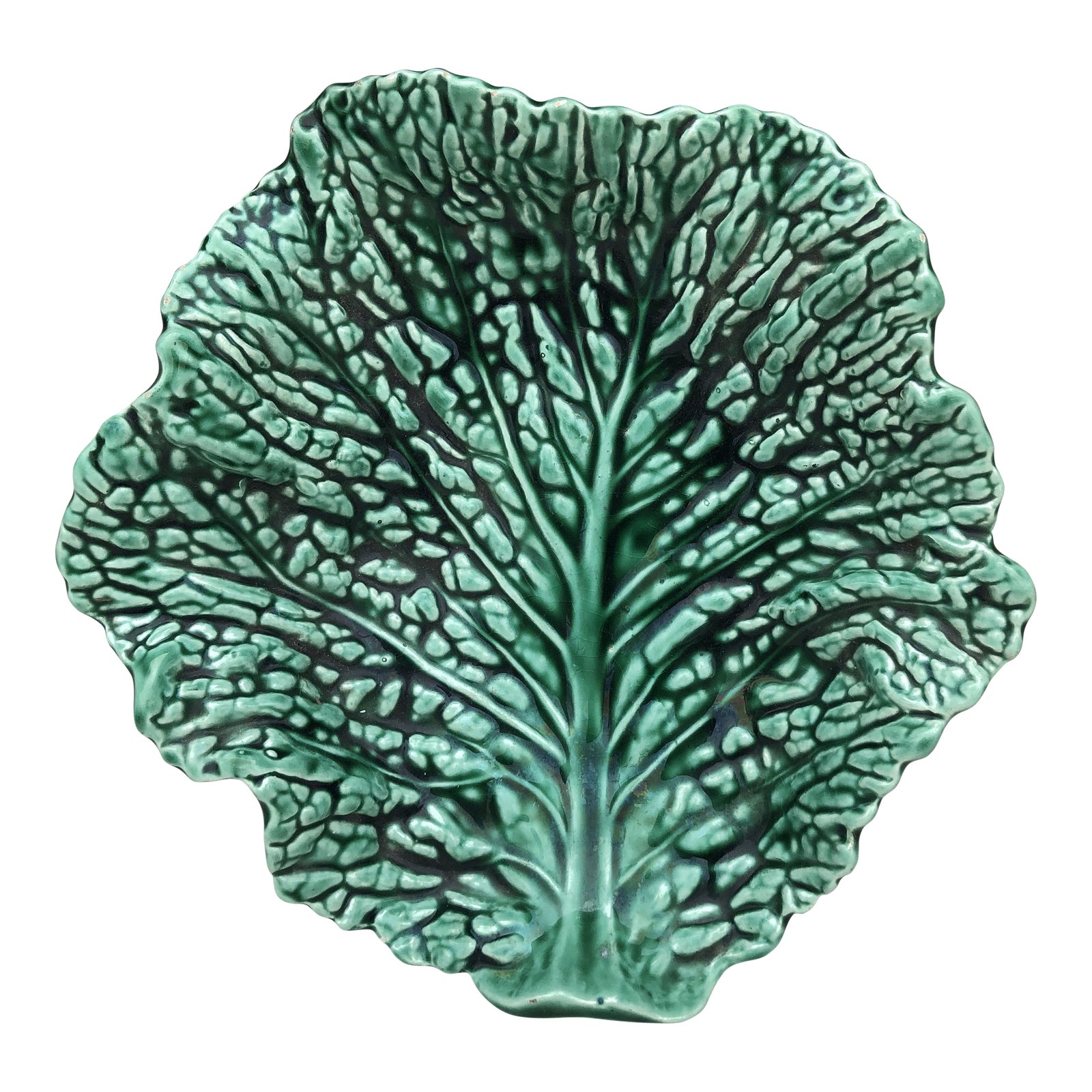 Majolica Green Cabbage Leaf Platter Sarreguemines, Circa 1930 Chairish