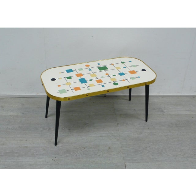 Small Mid-Century German Side Table with White & Squares Pattern, 1950s For Sale - Image 4 of 6