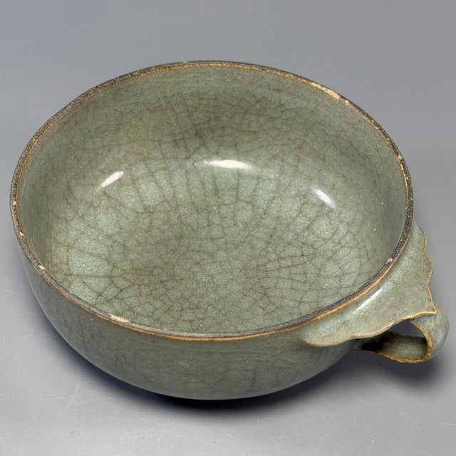 Chinese Antique Chinese Longquan Celadon Crackle Glaze Handled Cup For Sale - Image 3 of 9