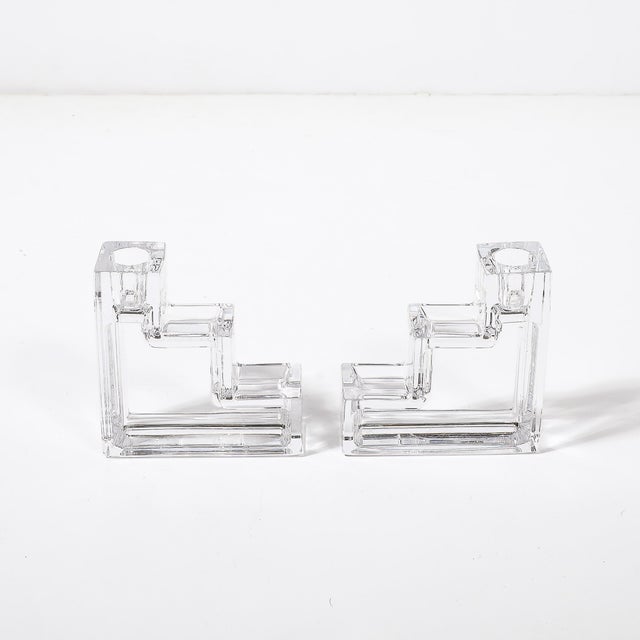 Wilber L. Orme Pair of Art Deco Glass Step Form Candlestick Holders by Wilber Orme for the Met For Sale - Image 4 of 10