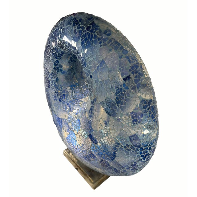 Sculptural Crackled Glass Mosaic Table Lamp with Wooden Base, Italy, 1990s For Sale - Image 10 of 12