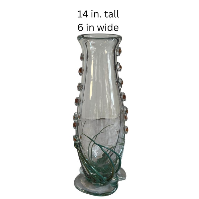 Art Glass Vase With Textural Applied Floral Grass Design For Sale - Image 17 of 18