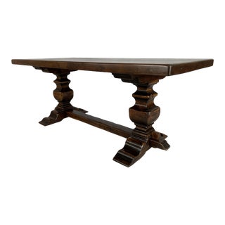 Tuscan Style Farmhouse Trestle Walnut Dining Table For Sale