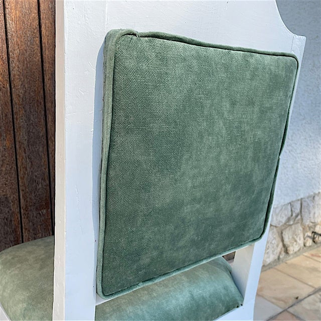 Teal Antique Portuguese Wood Chair in Agua Green Velvet Fabric, 1920s For Sale - Image 8 of 10