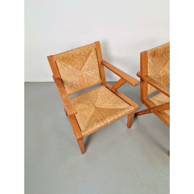 Modernist Brutalist Wooden Armchairs in Rush, 1940s, Set of 3 For Sale - Image 16 of 18