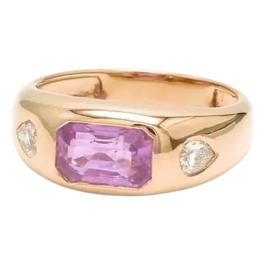 Natural 0.48 cts pink sapphire & 0.10 cts diamond ring in 14k gold For Sale