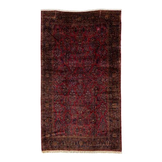 1900 - 1909 Antique Oversize Persian Sarouk Wool Rug With Classic Floral Design in Red For Sale