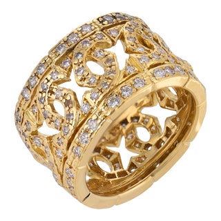 1990s Cartier French Diamond 18k Yellow Gold Entrelacés C Band, Size 6 For Sale
