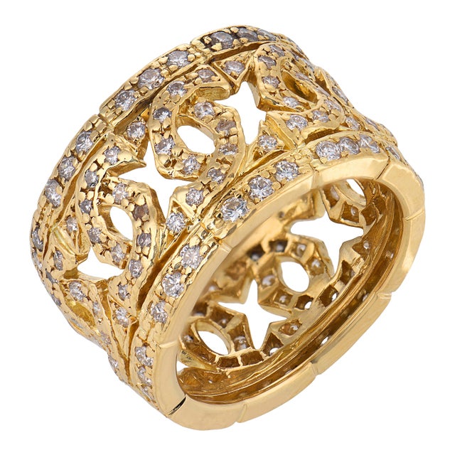 1990s Cartier French Diamond 18k Yellow Gold Entrelacés C Band, Size 6 For Sale