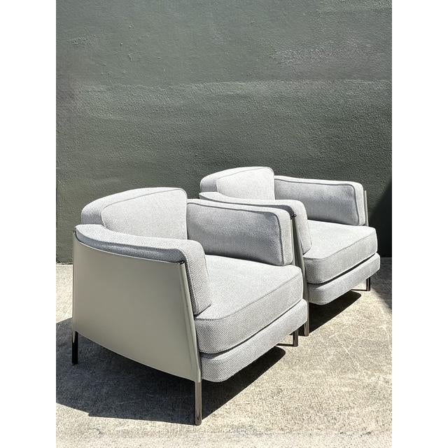 Contemporary Vintage Italian Minotti Leather Frame “Shelley” Lounge Chairs - A Pair For Sale - Image 3 of 12