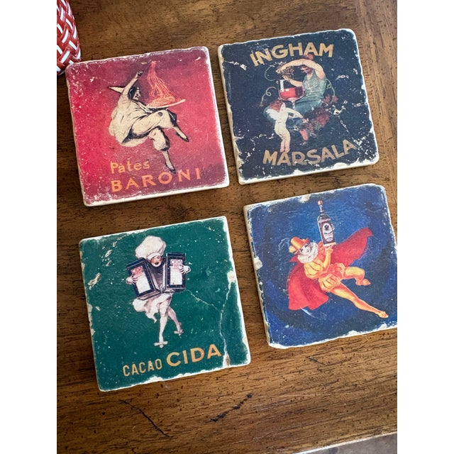 Vintage Italian Advertising Ceramic Coasters, Set of 4 | Ingham Marsala, Baroni & Cacao Cida For Sale - Image 14 of 16