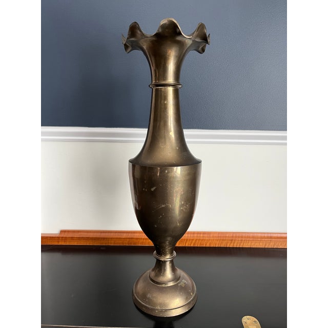 Mid Century Hollywood Regency Brass Urn Vase For Sale - Image 4 of 8