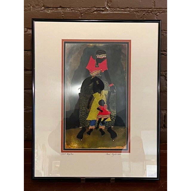 Late 20th Century Paul Nzalamba "Still Together" Signed African Art Print Framed 16x20.5 For Sale - Image 5 of 10