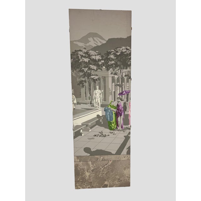 Zuber Tri-Fold 3 Part Mural Screen Gray Tones Pink Purple Green Figures For Sale In Greensboro - Image 6 of 12