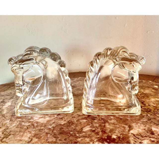 Vintage Clear Glass Horse Head Bookends - Set/2 For Sale - Image 4 of 5