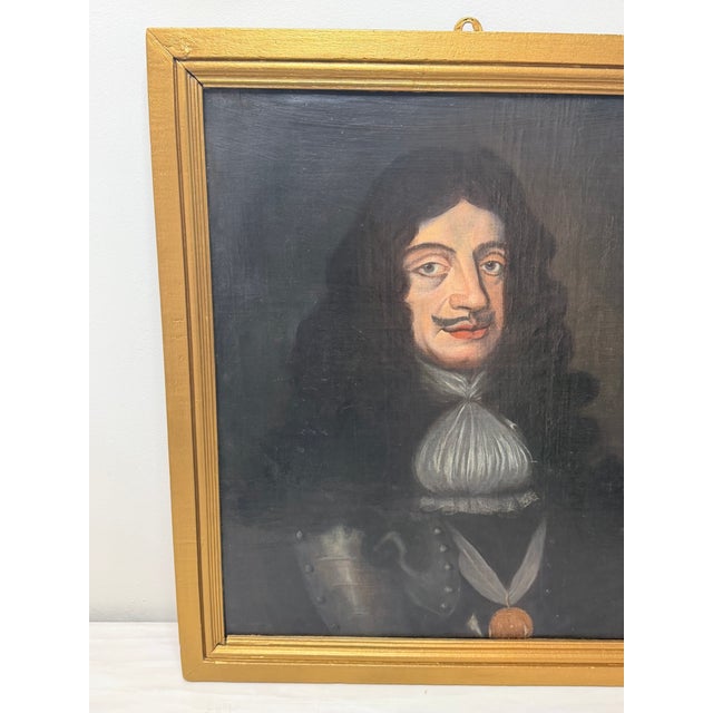 Dark Gray Oil Portrait of King Charles II in Armour With the Order of the Garter English School, Circa 1850, After Sir Peter Lely (1618–1680) For Sale - Image 8 of 18