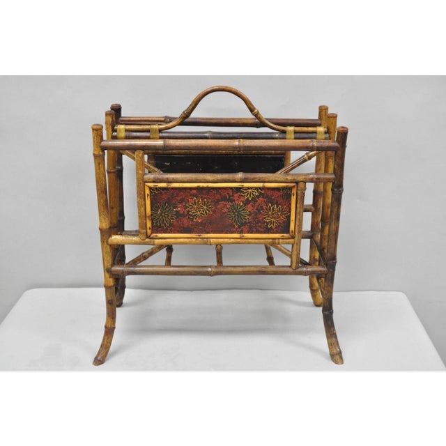 Antique English Victorian Bamboo Fretwork Canterbury Magazine Rack Stand For Sale - Image 17 of 17