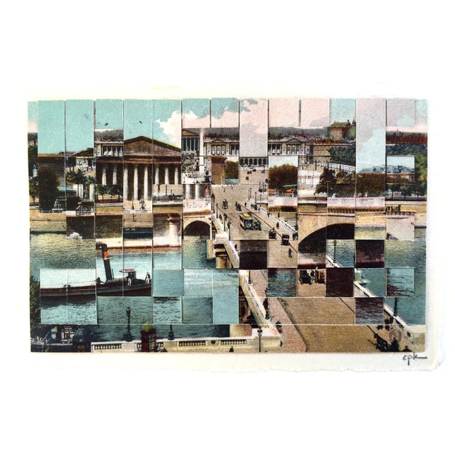 Paris - L Pont De La Concorde - Unique Cut and Woven Vintage Photo Postcards, Framed For Sale - Image 4 of 4