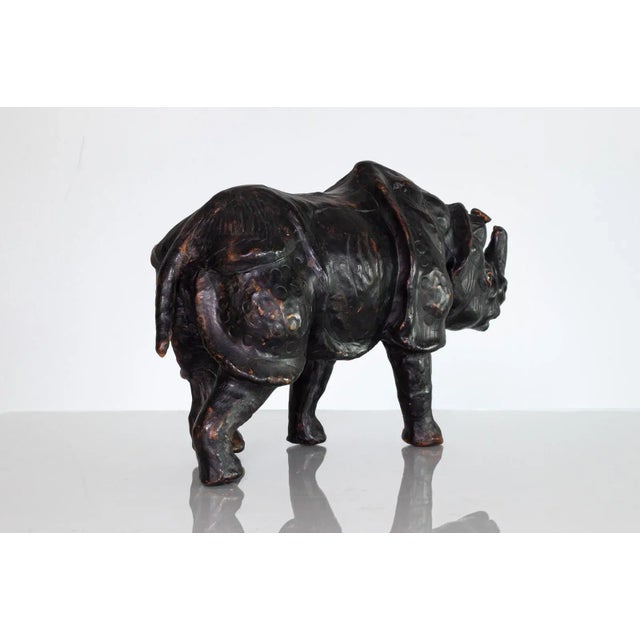Mid 20th Century Vintage Mid 20th Century Leather Rhino Sculpture Figure For Sale - Image 5 of 7