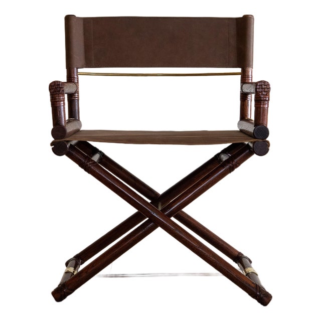 1970s McGuire Director’s X-Chair in Brown Leather For Sale