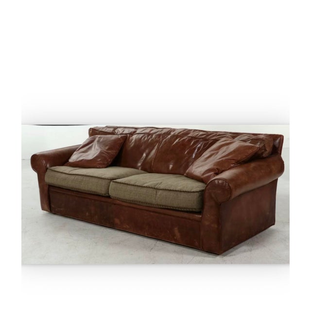 Animal Skin Ralph Lauren Leather and Plaid Sofa For Sale - Image 7 of 11