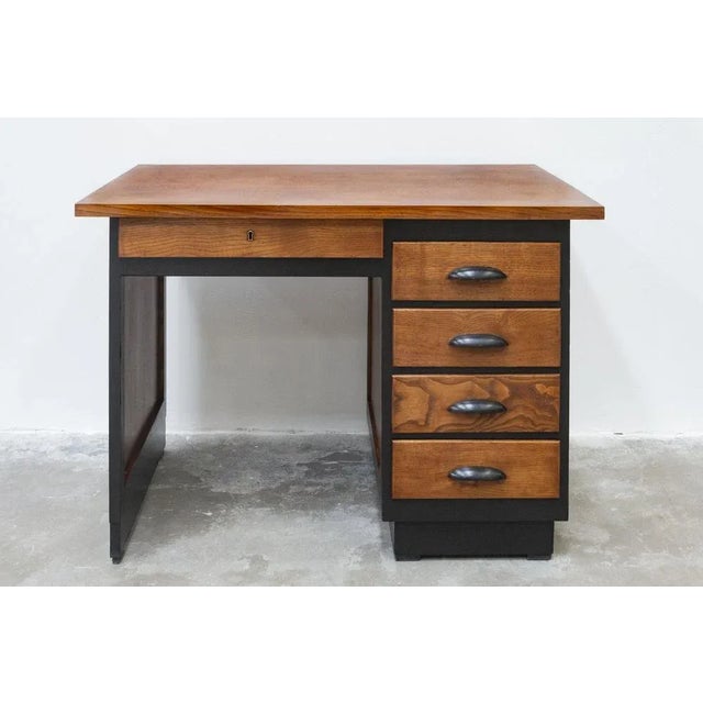 Wood Brown & Black Oak Desk, 1940s For Sale - Image 7 of 7