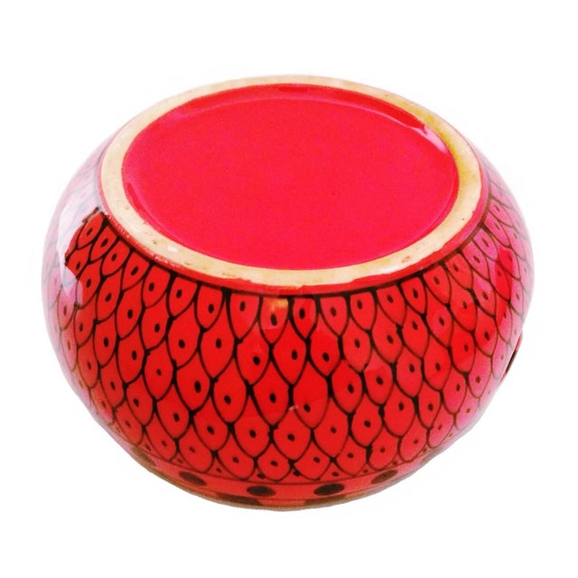 Modern Handcrafted Tomato Red Ceramic Yarn Bowl For Sale - Image 3 of 5