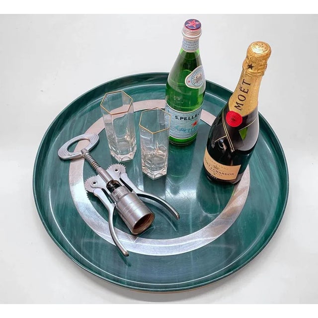 Large Mid-Century Italian Round Green Bakelite and Steel Serving Tray, 1980s For Sale - Image 13 of 18