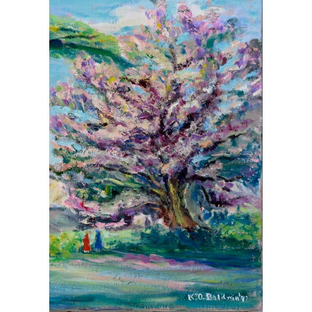 1970s Lilac Trees - Koloa, Kauai, Hawaii Original Oil Painting by Katherine Baldwin For Sale - Image 5 of 6