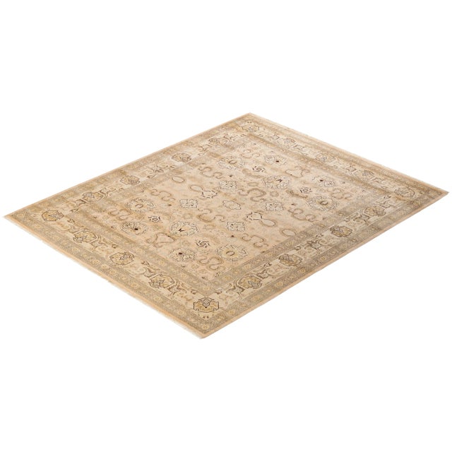 Sand Vintage Traditional Hand Knotted Wool Area Rug, Sand - 8'2" X 9'10" For Sale - Image 8 of 9