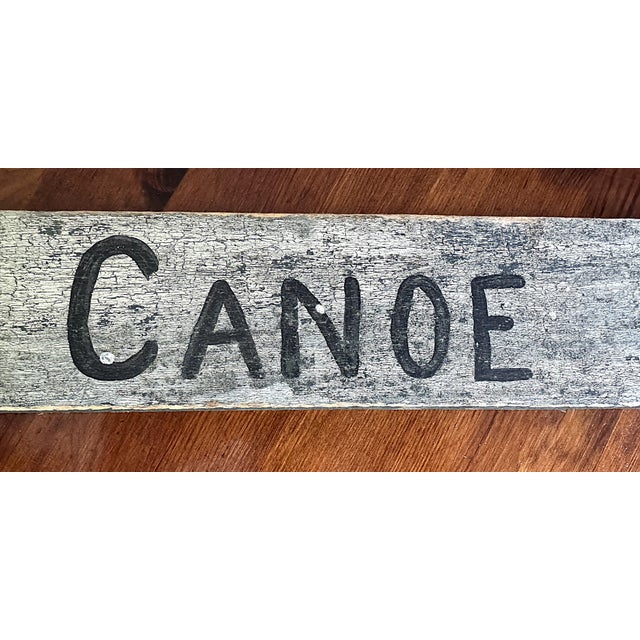 1910–1925 Canoe Rides 5 Cents Wood Sign, 34”x3.5” For Sale - Image 9 of 11