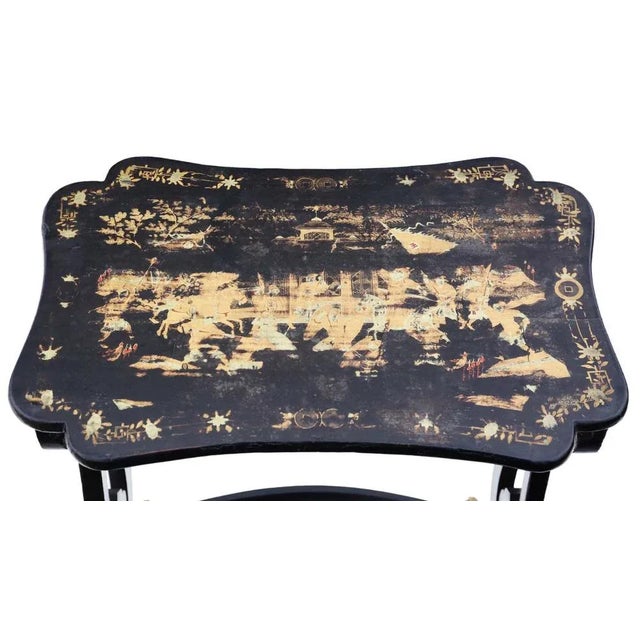 Wood 19th Century Chinese Boulle-Work Black Lacquer Nesting Tables, Set of 4 For Sale - Image 7 of 9