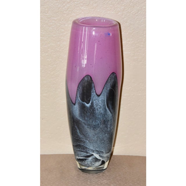 Glass Vilniaus Stiklo Studija Lithuania Handblown Studio Art Glass Flower Vase For Sale - Image 7 of 7