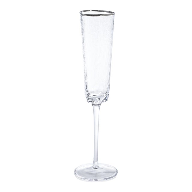 Aperitivo Triangular Champagne Flute, Clear w/ Platinum Rim, Set of 4 For Sale