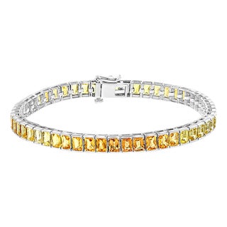 20 Carat Genuine Natural Yellow Sapphires Tennis Bracelet 14 Karat White Gold For Sale