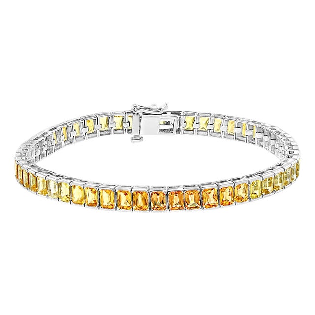 20 Carat Genuine Natural Yellow Sapphires Tennis Bracelet 14 Karat White Gold For Sale