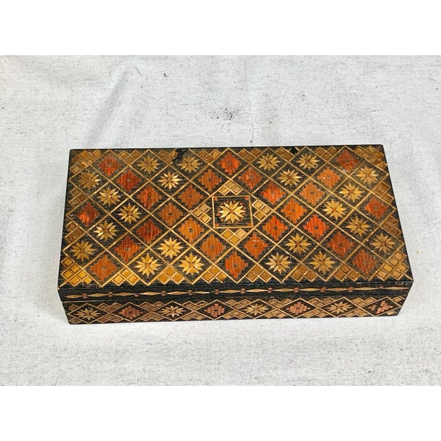Folk Art Vintage Russian Wooden Box For Sale - Image 3 of 10