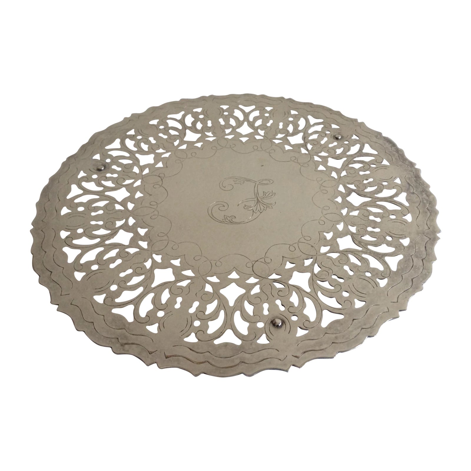 Silverplate Round Engraved Footed Trivet Chairish