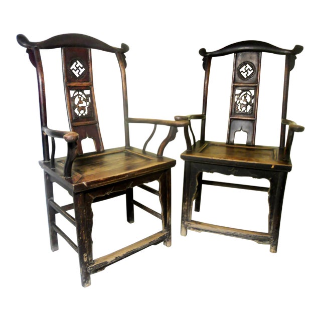 1800s Antique Chinese High Back Armchairs- a Pair For Sale